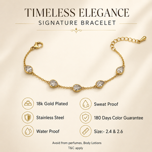 Gold Plated White Teardrop Stone Bezel Station Chain Bracelet with Lobster Clasp