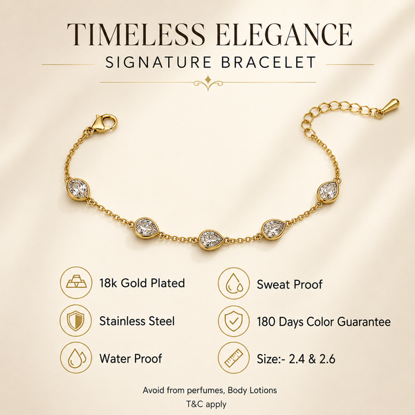 Gold Plated Double Layer Chain Bracelet with Heart Shaped White Stone Halo Charm Stations - House of Viya