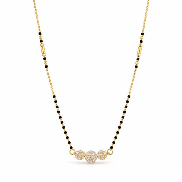 KZ Gold Plated Triple Ball CZ Mangalsutra for Women Black Bead Chain Round Ball Pendant FS - House of Viya
