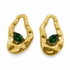 Earrings Gold-Tone Textured Green Stone Huggie Earrings