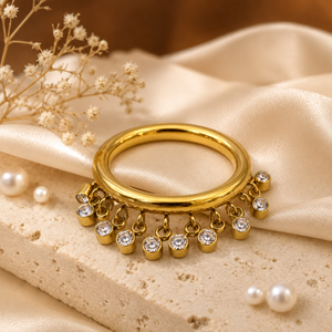 Ring Gold-Tone Rhinestone White Stone Elegant Cocktail Design