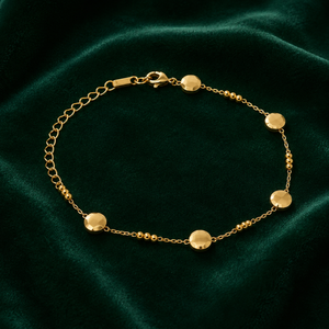 Gold Plated Oval Gold Bead Dual Strand Delicate Chain Bracelet with Lobster Clasp