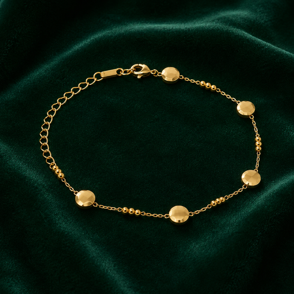 Gold Plated Oval Gold Bead Dual Strand Delicate Chain Bracelet with Lobster Clasp