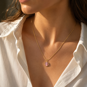 Chain 18K Gold-Plated Slim Chain with Round Pink Pendant - House of Viya