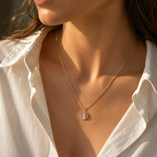 Chain 18K Gold-Plated Slim Chain with Round Pink Pendant - House of Viya