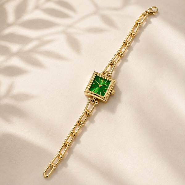 Watches Gold-Tone Square Green Dial Chain Link Bracelet Watch for Women - House of Viya