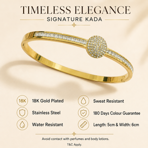 Kadas Gold-Tone Crystal-Studded Heart Motif Bangle-Style Kada for Women