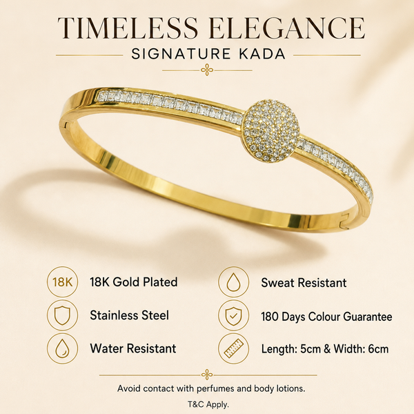 Kadas Gold-Tone Crystal-Studded Heart Motif Bangle-Style Kada for Women - House of Viya
