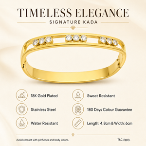 Kadas Gold-Tone Crystal-Studded Floral Design Slim Kada for Women