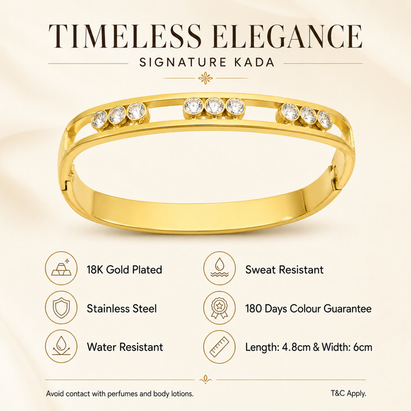 Kadas Gold-Tone Crystal-Studded Floral Design Slim Kada for Women - House of Viya