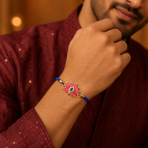 Rakhi Stone-Studded Kamal Lotus Floral Motif Rakhi