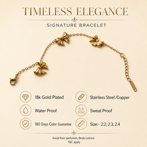 Gold Plated Bow Ribbon Charm Station Delicate Chain Bracelet with Lobster Clasp