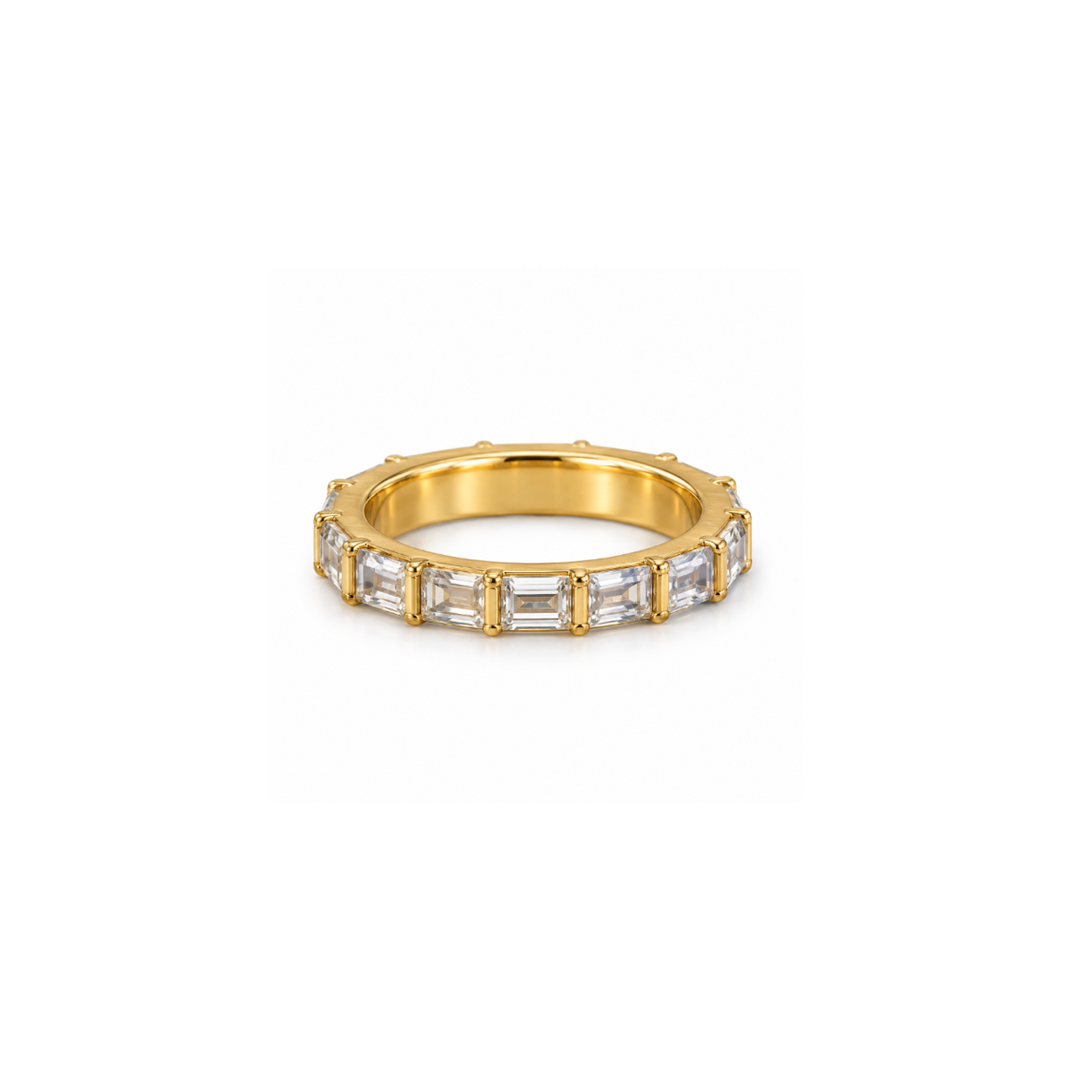 Rings Dual-Tone Polished White Stone Triple-Band Ring
