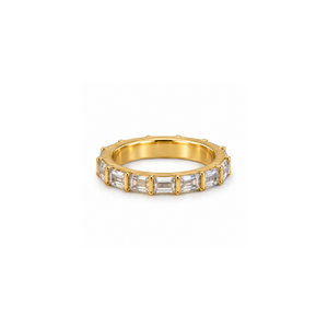Rings Dual-Tone Polished White Stone Triple-Band Ring