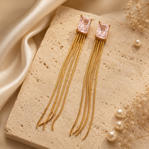 Earrings Gold-Tone Oval Solitaire Crystal Drop Earrings - House of Viya