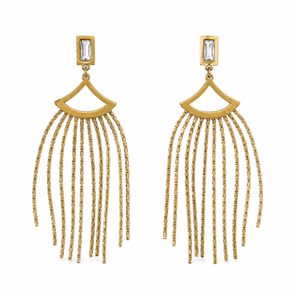 Earrings Gold-Tone Tension Set Stone Drop Earrings - House of Viya