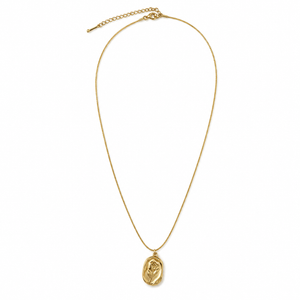 Chain 18K Gold-Plated Slim Chain with Floral Relief Oval Medallion - House of Viya