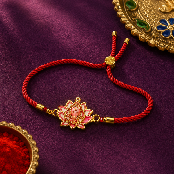 Rakhi Stone-Studded Lotus Ganesha Religious Floral Rakhi
