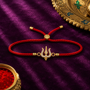 Rakhi Stone-Studded Trishul CZ Motif Religious Rakhi