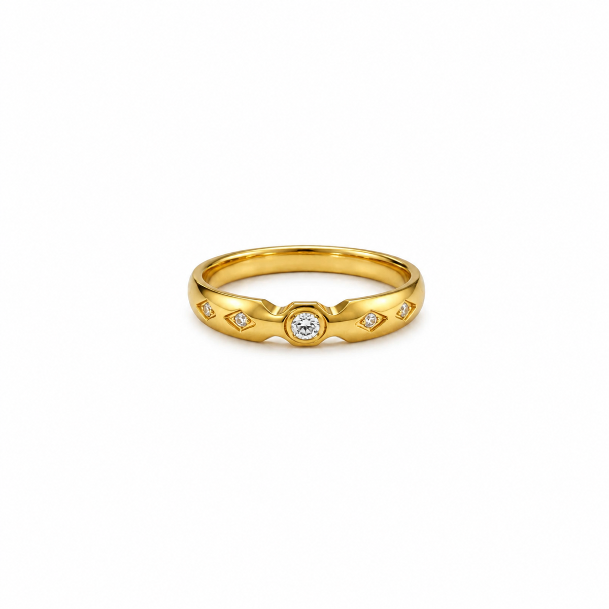 Anti tranish Gold plated Rhombus with CZ stone Rings for adults - 1PC