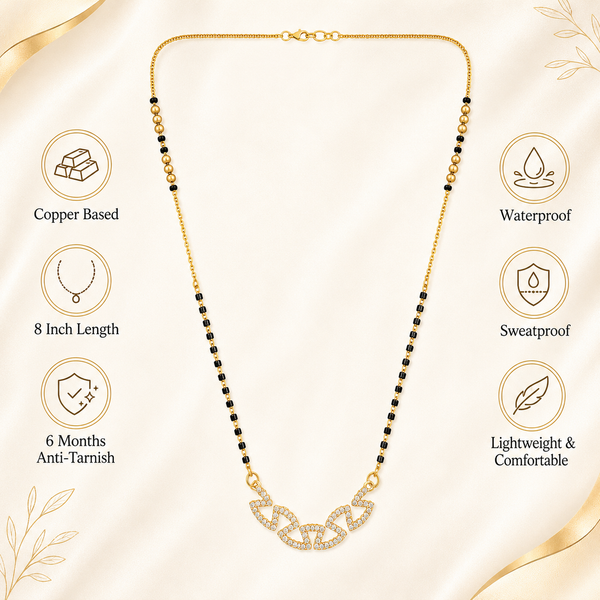 KZ Gold Plated Oval Link Chain CZ Mangalsutra for Women Black Bead Chain Connected Oval Pendant FS - House of Viya