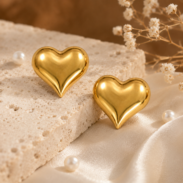Earrings Gold-Tone Puffy Heart Stud Earrings - House of Viya