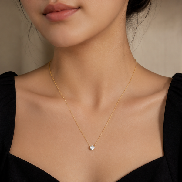 Chains Gold-Tone Chain with White Stone Pendant for Women