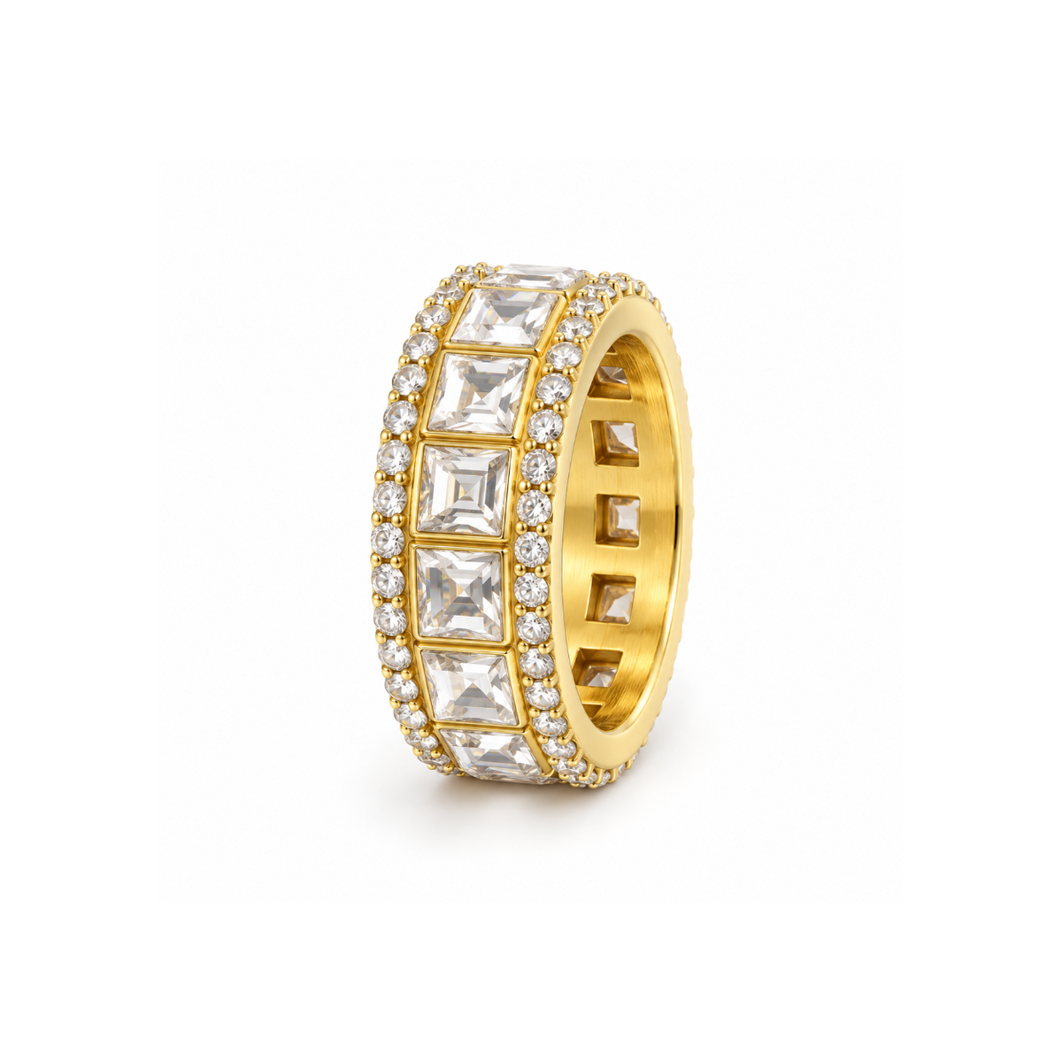 Rings Dual-Tone Polished White Stone Contemporary Ring