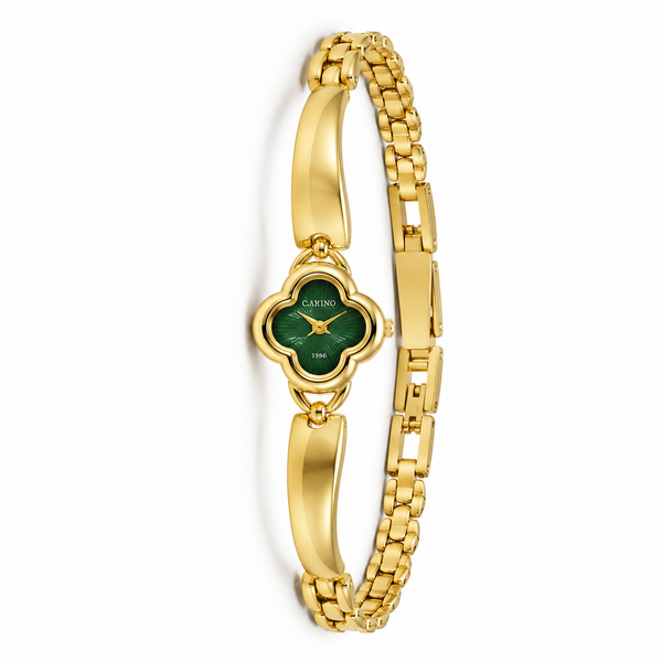 Watches Gold-Tone Clover Shape Green Dial Chain Bracelet Watch for Women - House of Viya