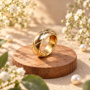 Anti tranish Gold plated Monarch Plain diamond cut Ring for adults - 1PC