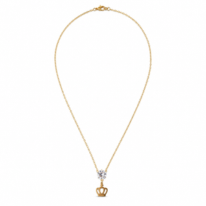 Chain 18K Gold-Plated Fine Chain with Crown Charm and Clear Round Stone - House of Viya