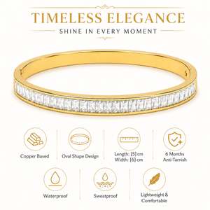 Gold Wavy White Stone Oval Kada for Women | Twisted Diamond Cut Stainless Steel Ladies Bangle | Festive Party Wear Jewellery