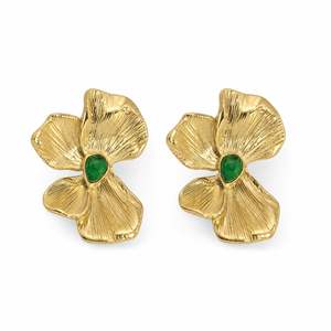 Earrings Gold-Tone Butterfly Motif Green Stone Stud Earrings