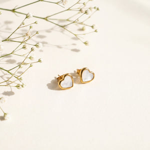 18K Gold Plated Mother of Pearl Heart Studs