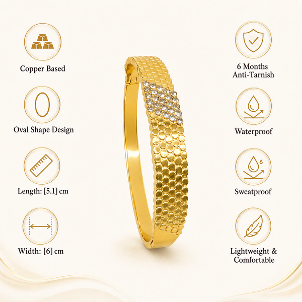 Gold Eternity Diamond All-Around Oval Kada for Women | Full Stone Coverage Stainless Steel Ladies Bangle | Premium Festive Jewellery - House of Viya