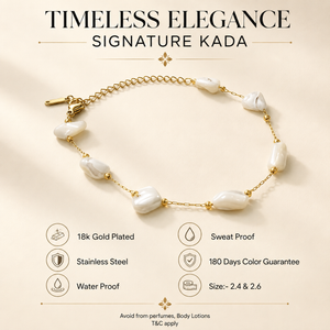 Gold Plated White Heart Mother of Pearl Bead Dual Strand Delicate Chain Bracelet with Lobster Clasp
