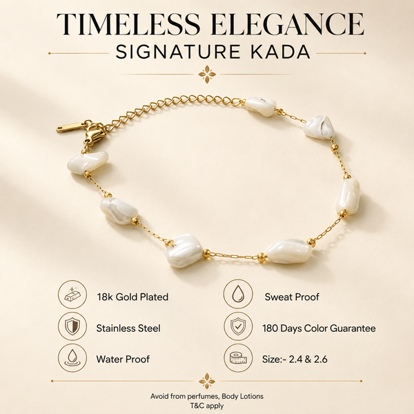 Gold Plated White Heart Mother of Pearl Bead Dual Strand Delicate Chain Bracelet with Lobster Clasp