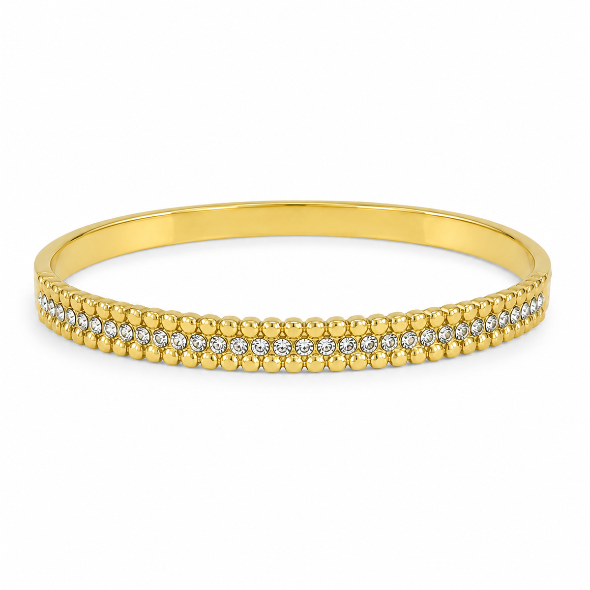 Kadas Gold-Tone Pavé Eternity Stone-Studded Kada with Sparkling Crystal Rows - Polished Finish Sleek Bracelet