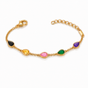Gold Plated Multicolor Teardrop Stone Bezel Station Chain Bracelet with Lobster Clasp