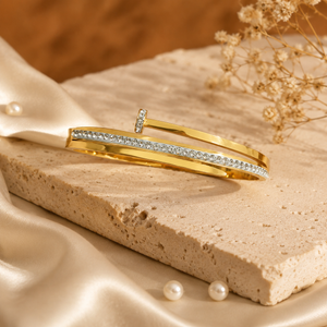 Kadas Gold-Tone Stone-Studded Kada with Textured Band for Women
