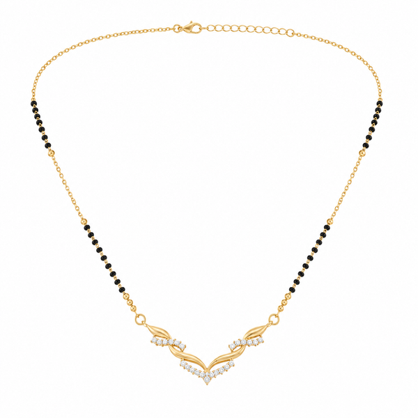 KZ Gold Plated Wing Feather CZ Mangalsutra for Women Black Bead Chain V Shape Bird Pendant FS