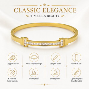 Gold Oval Bezel Diamond Accent Kada for Women | Ellipse Stone Stainless Steel Ladies Bangle | Sleek Festive Jewellery