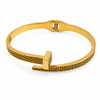 Gold Honeycomb Diamond Oval Kada for Women | Hexagonal Stone Pattern Stainless Steel Ladies Bangle | Geometric Luxury Jewellery