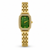 Watches Gold-Tone Rectangular Green Dial Crystal Studded Chain Bracelet Watch for Women