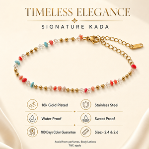 Gold Plated Pink Coral and Turquoise Bead Single Line Delicate Chain Bracelet with Lobster Clasp