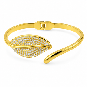 Gold Bright Satin Matte Diamond Oval Kada for Women | Dual Finish Stone Stainless Steel Ladies Bangle | Contemporary Festive Jewellery