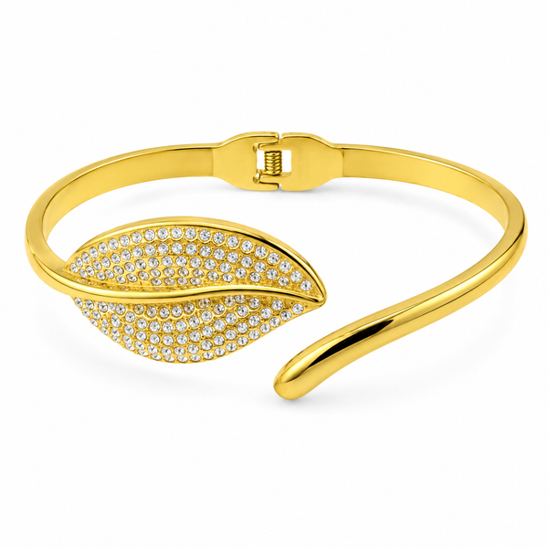 Gold Bright Satin Matte Diamond Oval Kada for Women | Dual Finish Stone Stainless Steel Ladies Bangle | Contemporary Festive Jewellery - House of Viya