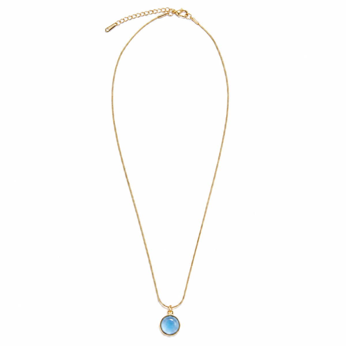 Chain 18K Gold-Plated Delicate Chain with Round Light Blue Pendant