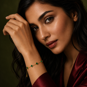 Gold Plated Green Diamond Shaped Rhombus Stone Station Chain Bracelet with Lobster Clasp