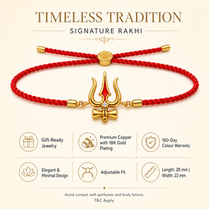 18K Gold Plated Rakhi Stone-Studded Trishul Motif Religious Traditional Rakhi - House of Viya